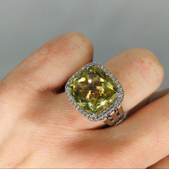 14k white gold 15 CT citrine diamond cushion ring - Picture 5 of 8
